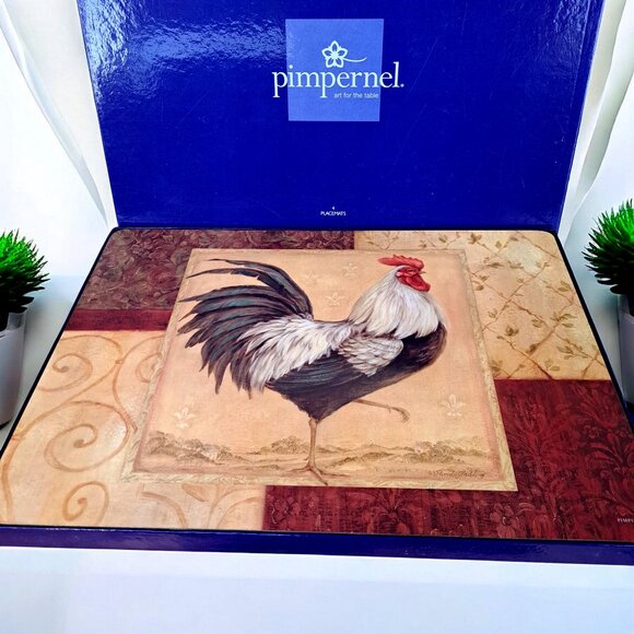 Pimpernel Placemats Set of 4 Roosters Cork Back Satin Finish Made in England